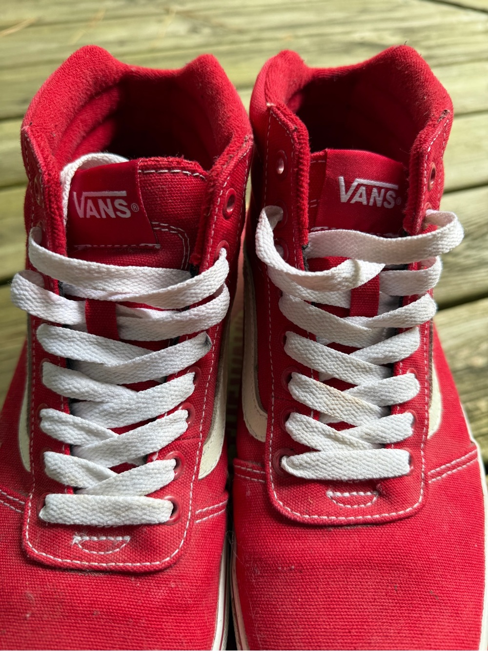 Vans Red White High-Top Canvas Sneakers size Men’s 9.5 Hi skateboarding style - Picture 4 of 6